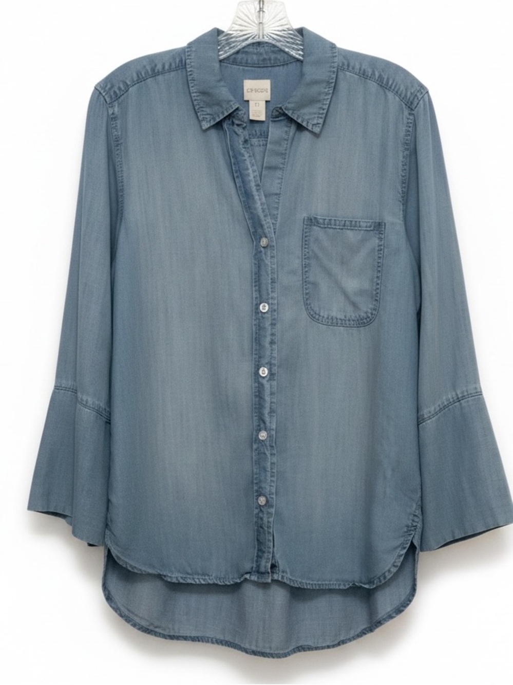 Chico’s Soft Blue Faded Chambray Button-Down High Low Shirt Size 0 Reg 4/6